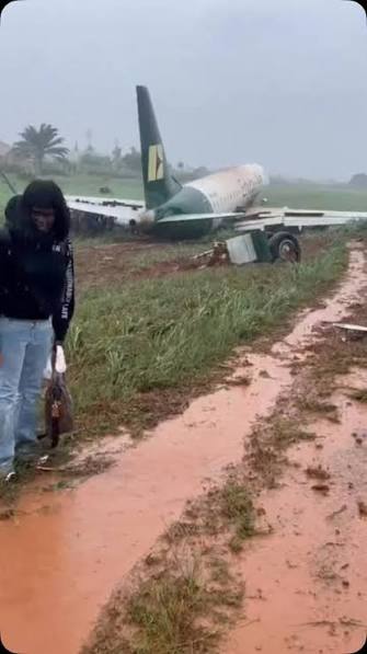 BREAKING: Enugu Air Aircraft Skids Off Runway During Landing in Benin, All 68 Passengers and Crew Safe